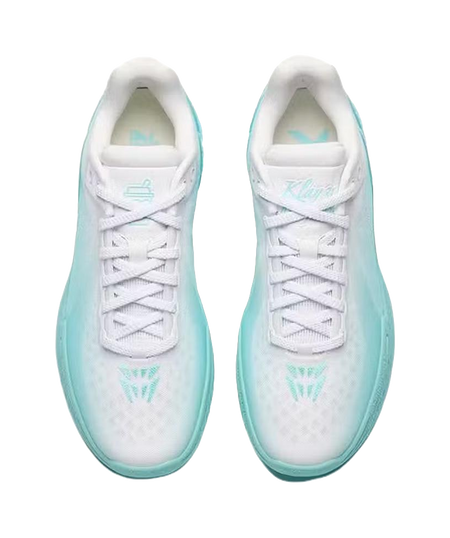 ANTA KT11 low-top basketball shoes, white tongue and laces on light blue upper