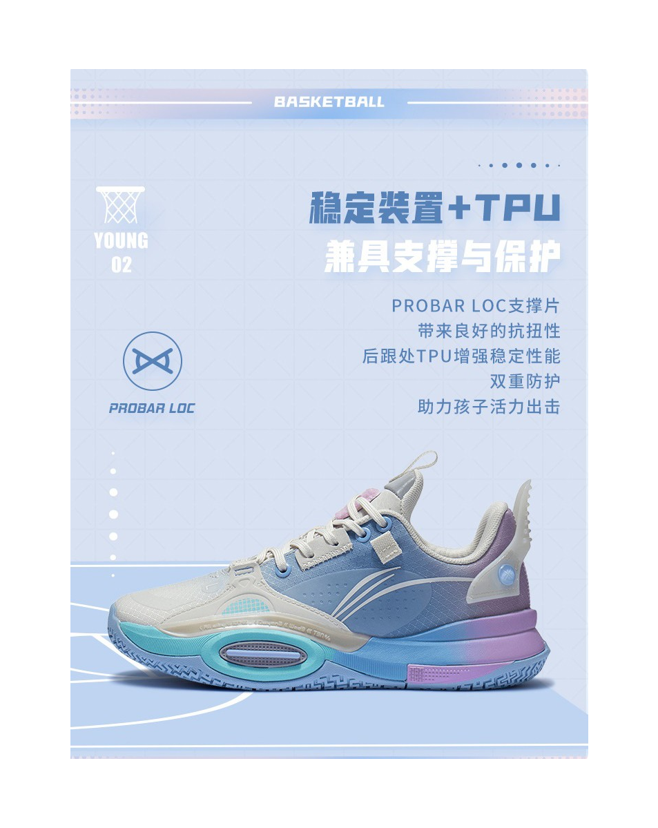 Li Ning YOUNG Low top Childrens Basketball Shoes Blue  VJSNEAKER