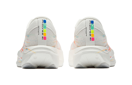 Women’s running shoes, back view—white heel with Zone 2 branding and multicolor accents
