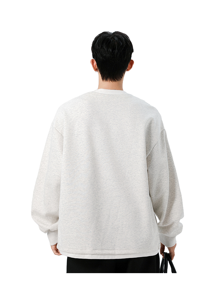 Warrior Revival Wind and Wave Series American Trendy College Style Letter Print Color Contrast Splicing Fake Two Piece Loose Casual Versatile Hoodie Bottom Wear Warm Henley Collar Long Sleeve T-shirt Unisex  vjsneaker.com