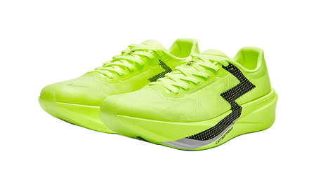 Neon yellow low-top running shoes with textured upper and black side detail