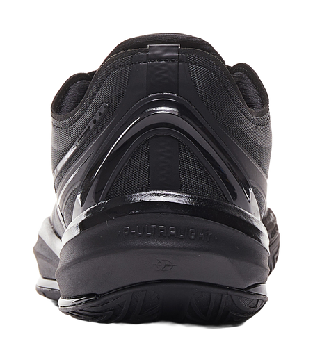 Black basketball shoe heel with molded cushioning and lace-up collar.