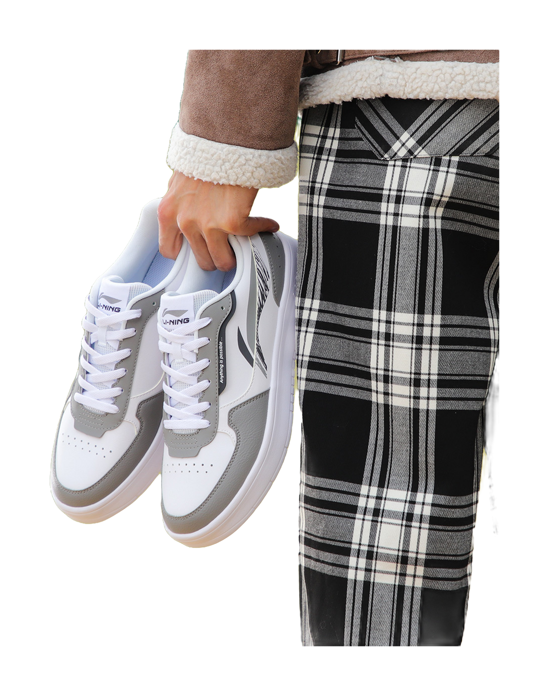 LiNing Duda Men's Low-Top Skateboard Shoes - Casual White Sneakers with Height Increase & Slip Resistance White Gray 