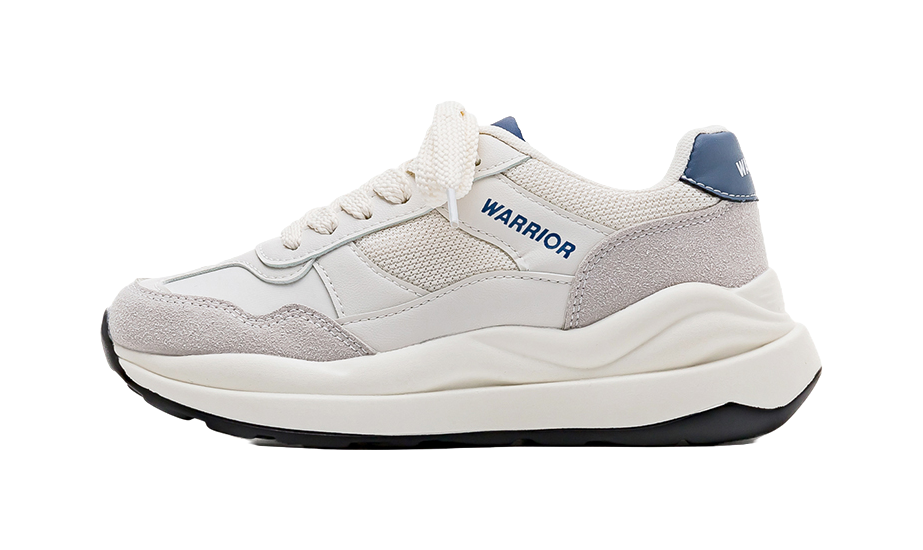 Warrior Cushioning Anti-Slip Wear-Resistant Breathable Height Increasing Low-Top Chunky Sneakers Unisex White Dark Blue 