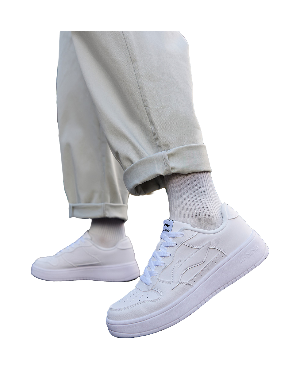 LiNing Pontoon Boats Anti-Slip Wear-Resistant Breathable Height Increasing Low-Top Skateboard Shoes Men's White 