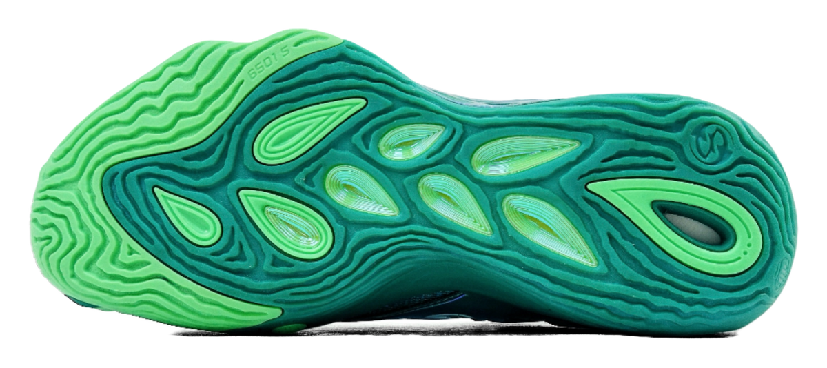 Li-Ning green basketball sneaker outsole, tread pattern and sidewall texture