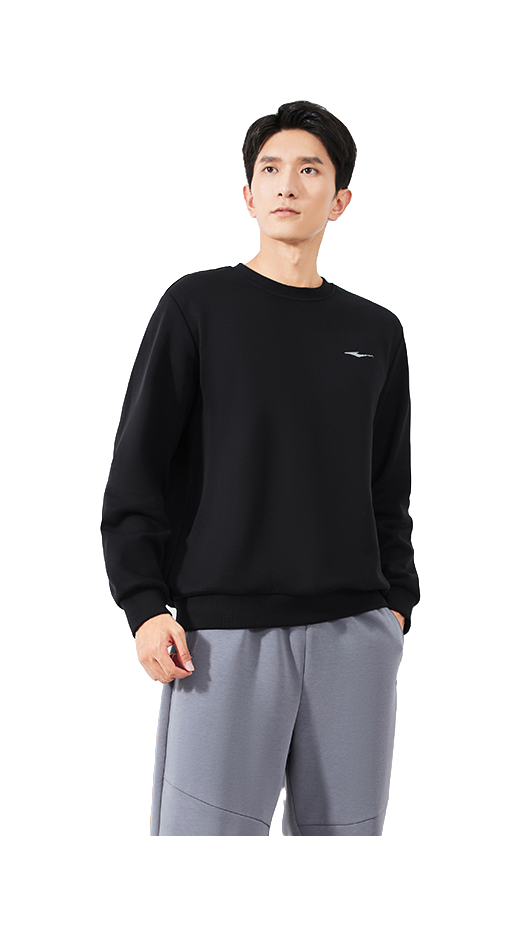 Hongxing Erke Essentials Comfortable and Warm Velvet Thickened with Velvet Autumn and Winter Solid Color Basic Versatile Loose Sports and Leisure Commuter Round Neck Hoodie Men's Style Black  vjsneaker.com