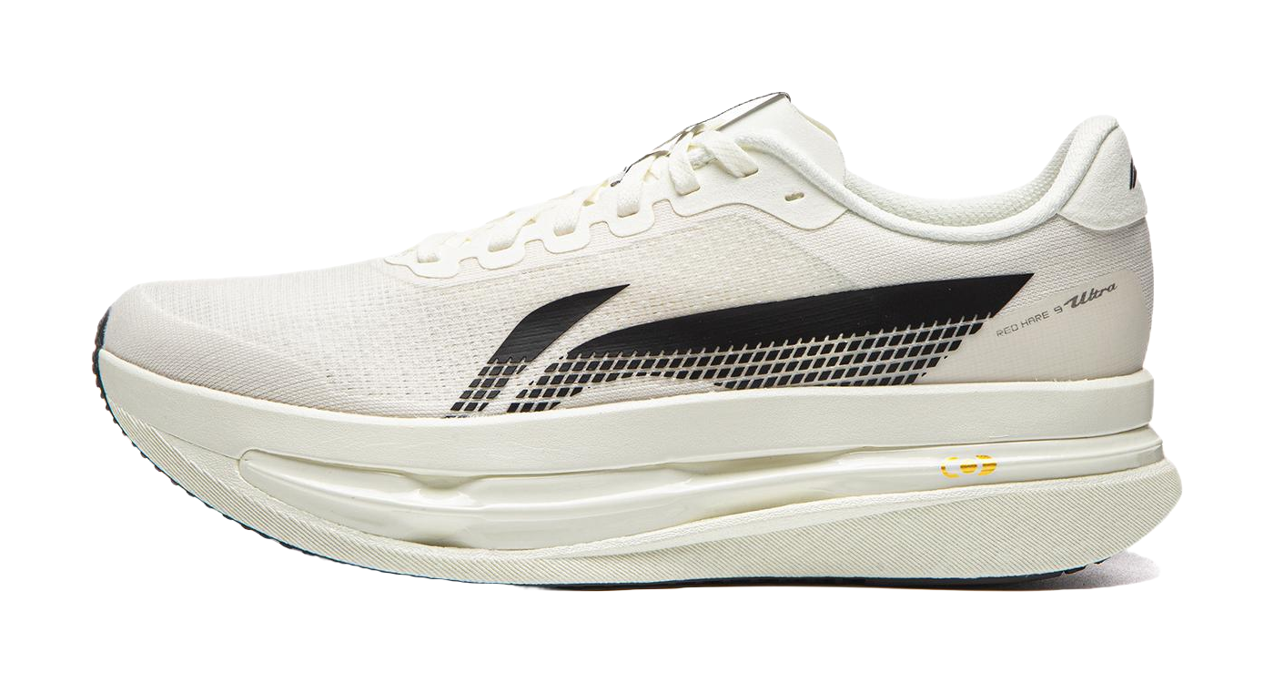 Li-Ning Red Hare running shoe in champagne white with black side stripe, lace-up