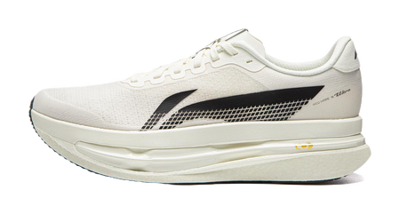 Li-Ning Red Hare running shoe in champagne white with black side stripe, lace-up