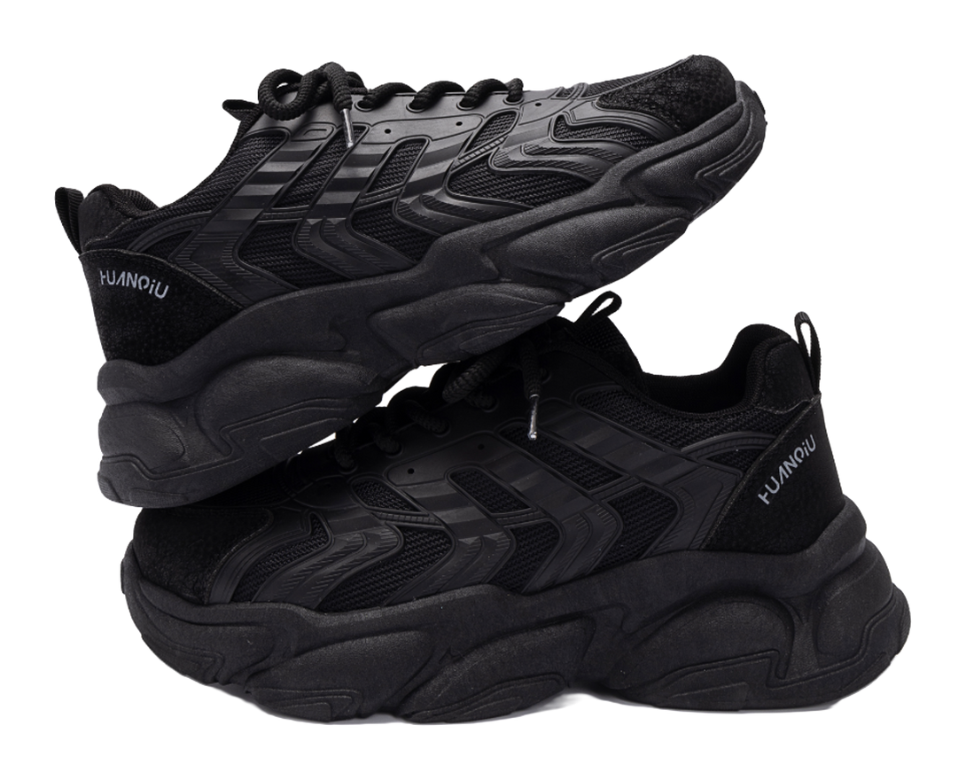 HUANQIU Slip Resistant Coverage Lightweight Height Increasing Low top Chunky Sneakers Men's Black 
