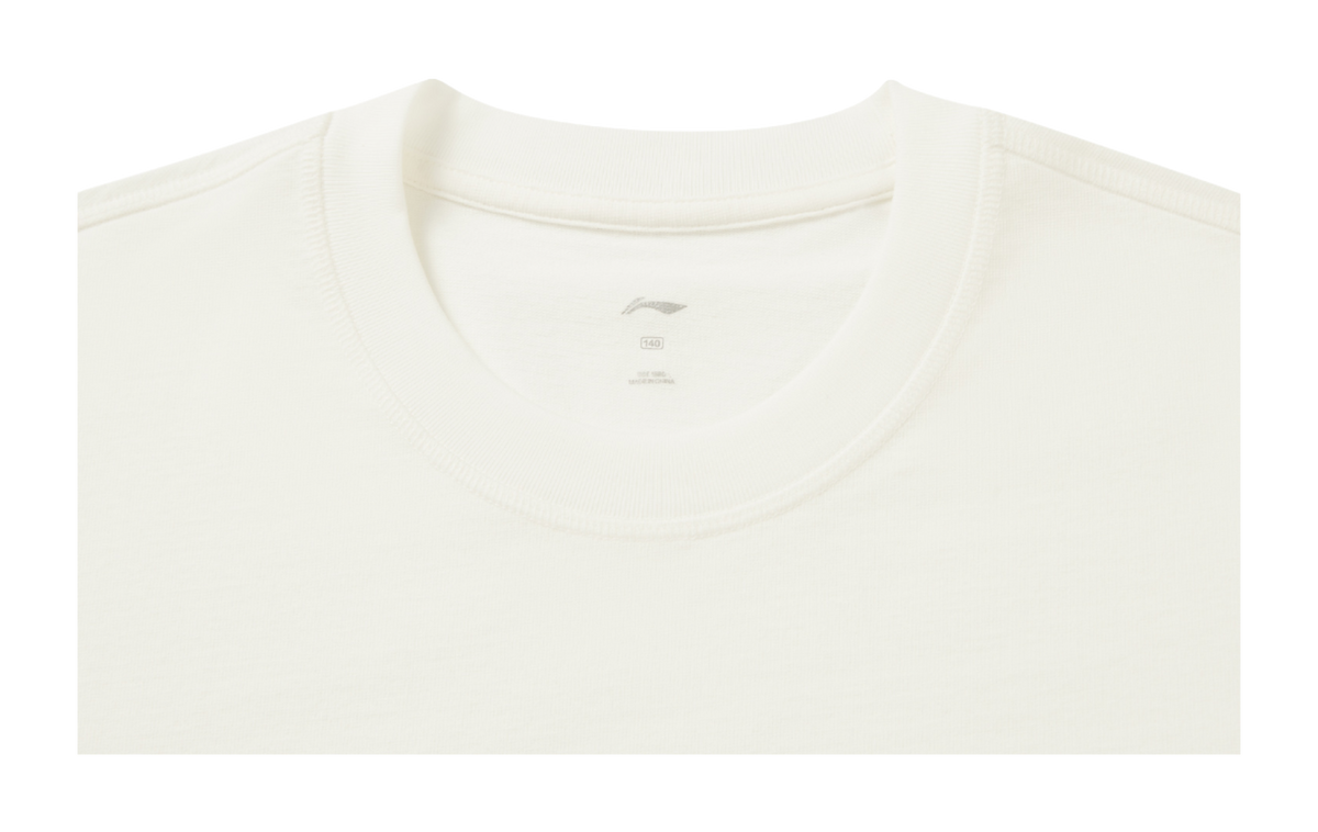 Ivory crew-neck T-shirt with small chest logo, ribbed neckline
