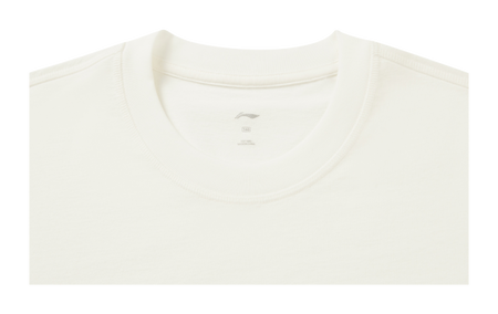 Ivory crew-neck T-shirt with small chest logo, ribbed neckline