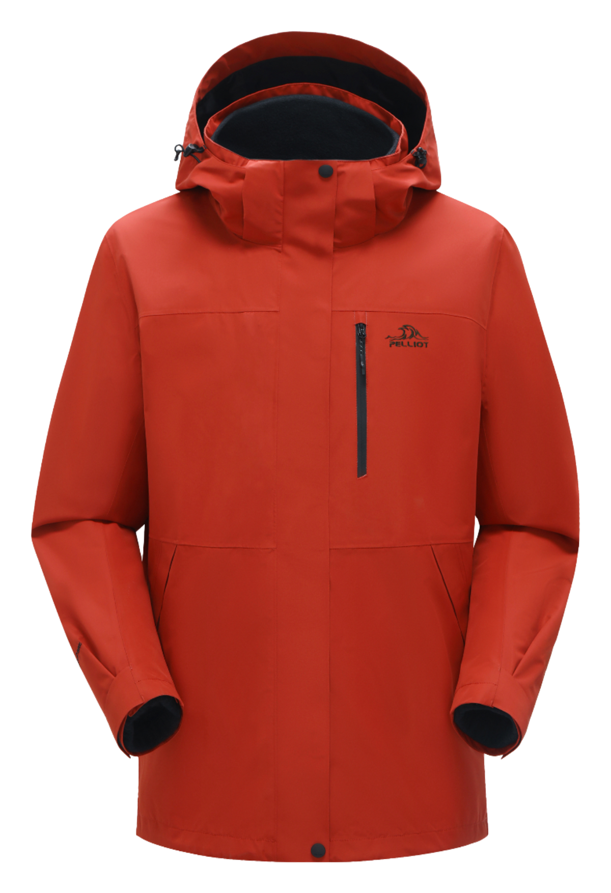 Men's PELLIOT windbreaker jacket, red with hood and front zip
