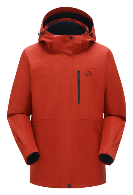 Men's PELLIOT windbreaker jacket, red with hood and front zip