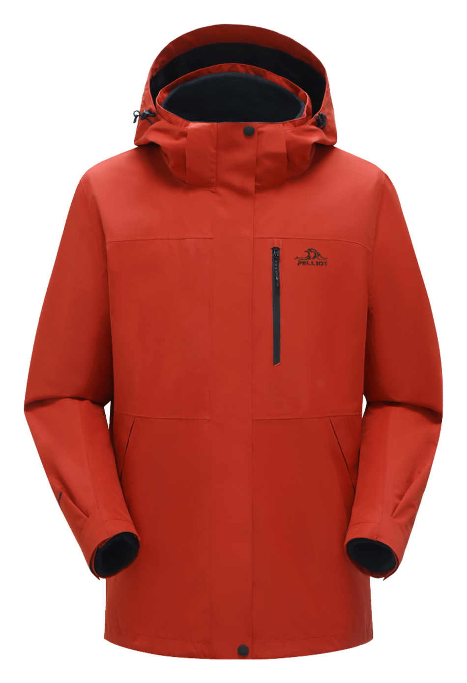 Men's PELLIOT windbreaker jacket, red with hood and front zip