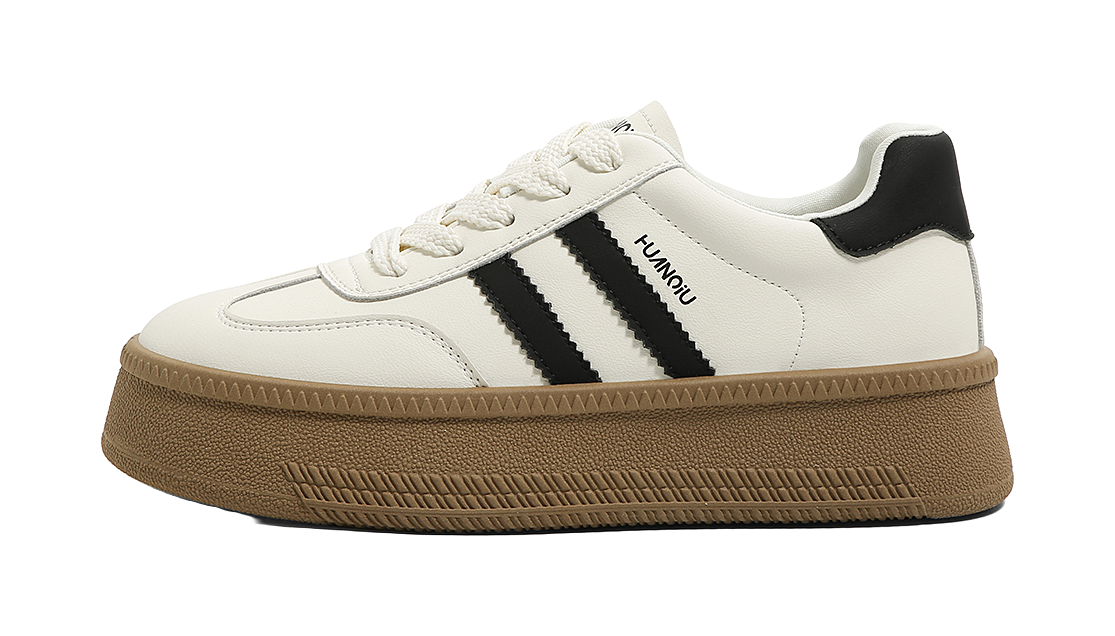 HUANQIU Anti Slip And Wear Resistant Height Increasing Low top Skateboard Shoes Womens Beige  VJSNEAKER