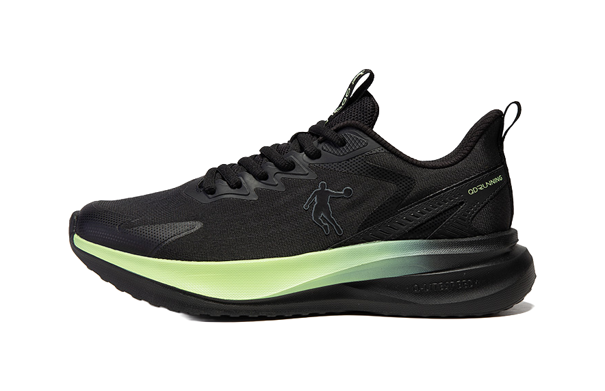 QIAODAN Cushioning Breathable Lightweight Low Top Casual Running Shoes Men's Black Oil Citrus Green 