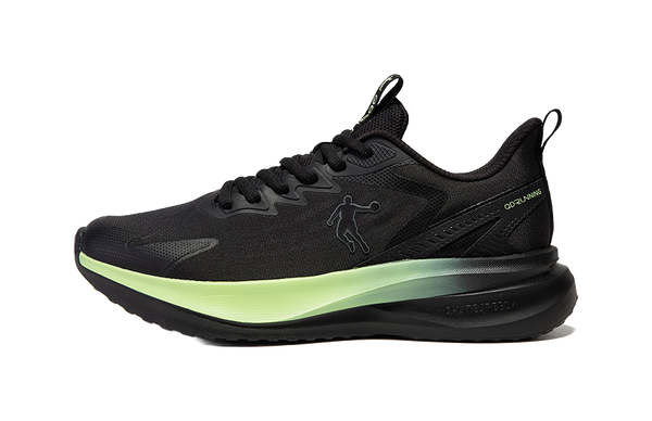 QIAODAN Cushioning Breathable Lightweight Low Top Casual Running Shoes Men's Black Oil Citrus Green 