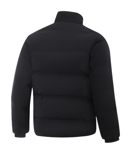 Li Ning men's black down jacket, back view, hooded stand collar, padded design