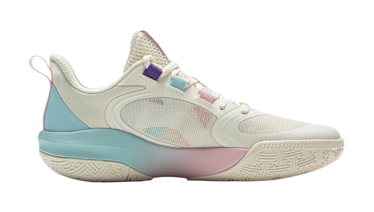 LINING YOUNG Solar Energy Pre Anti Slip Wear Resistant Low Top Childrens Basketball Shoes Ecru  VJSNEAKER