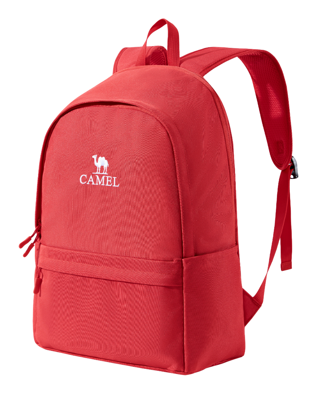 CAMEL 18L outdoor backpack in Aurora Red, front logo, zip pocket, adjustable straps