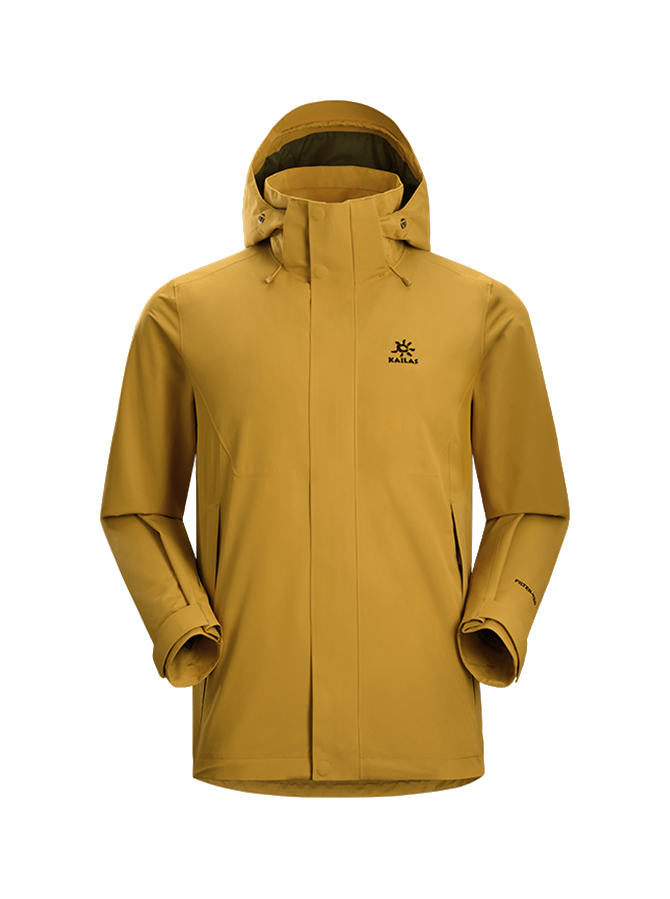 Men's KAILAS hooded windbreaker jacket, mustard yellow, full-zip with logo