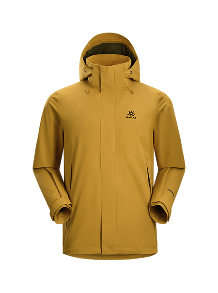 Men's KAILAS hooded windbreaker jacket, mustard yellow, full-zip with logo