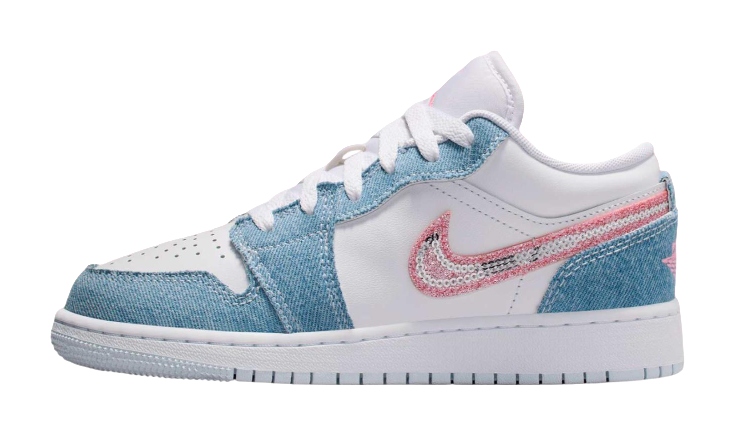 Jordan Air Jordan 1 Slip Resistant Abrasion Resistant Low top Childrens Basketball Shoes White Blue Teenagers  vjsneaker.com