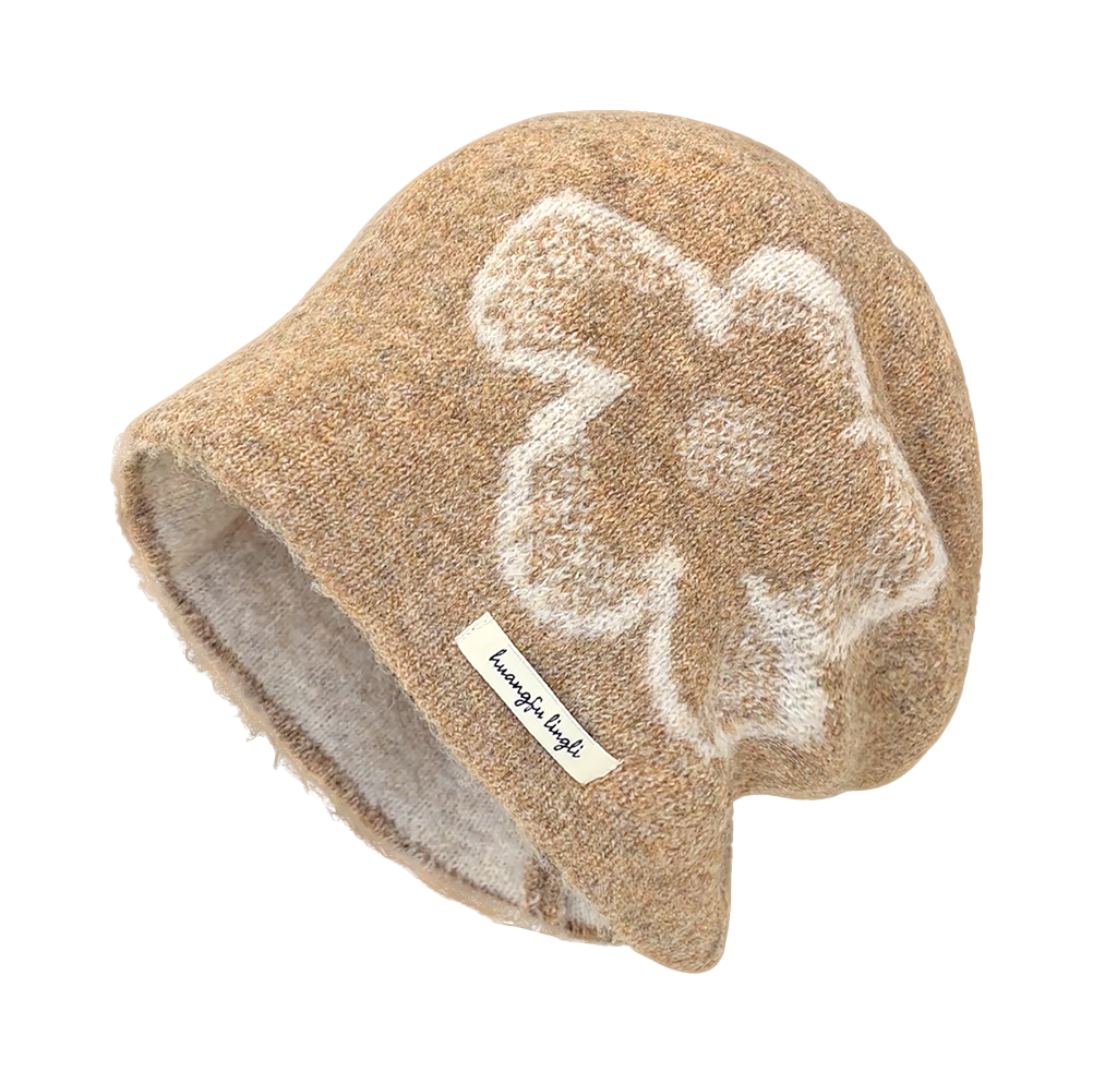 CMFY Korean Ins personality show face small flower head cap, autumn and winter warm atmosphere feeling, knitted cold cap, polyester fiber wool cap, unisex couple style  vjsneaker.com