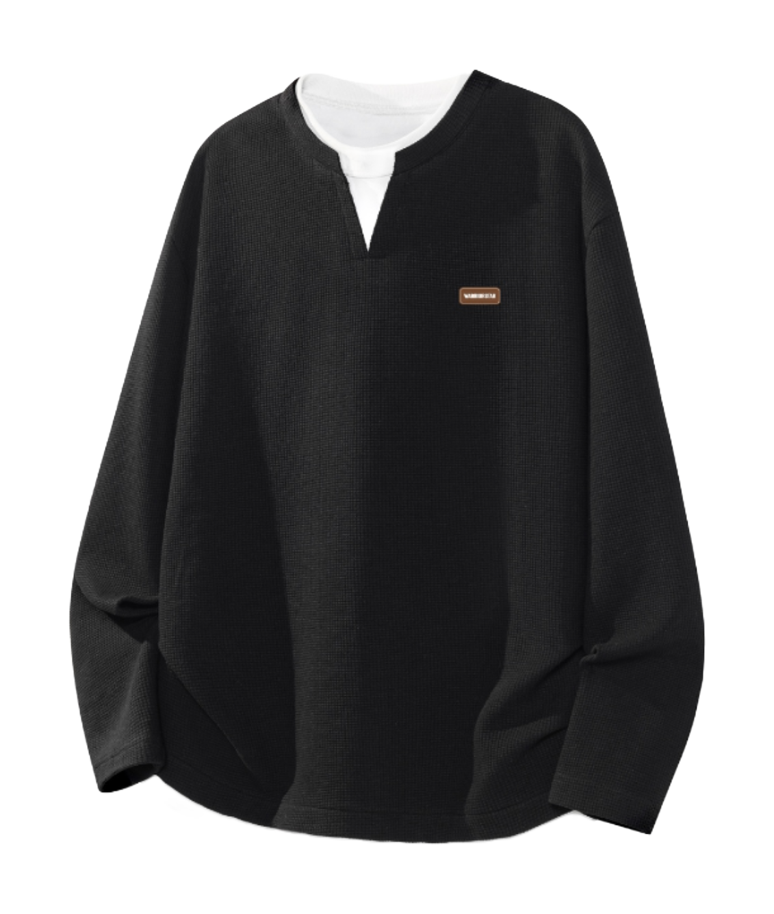 Warrior Warrior Double V-neck Spring/Autumn Velvet Hoodie Bottom Top Loose Casual Versatile Fashion Trendy Brand Simple Basic Long Sleeve T-shirt Unisex  vjsneaker.com