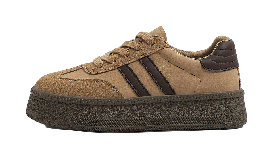 HUANQIU Anti Slip And Wear Resistant Height Increasing Low top Skateboard Shoes Womens Beige  VJSNEAKER