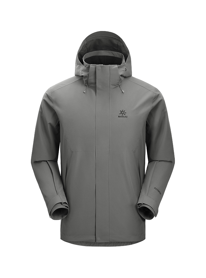 Men's KAILAS hooded windbreaker jacket, gray, full-zip with chest logo