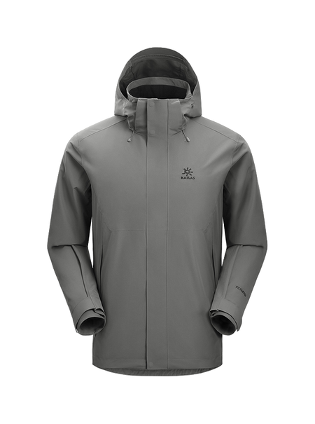 Men's KAILAS hooded windbreaker jacket, gray, full-zip with chest logo