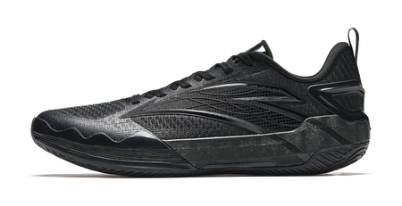 Low-top basketball sneakers with black mesh upper and lace-up design, textured toe