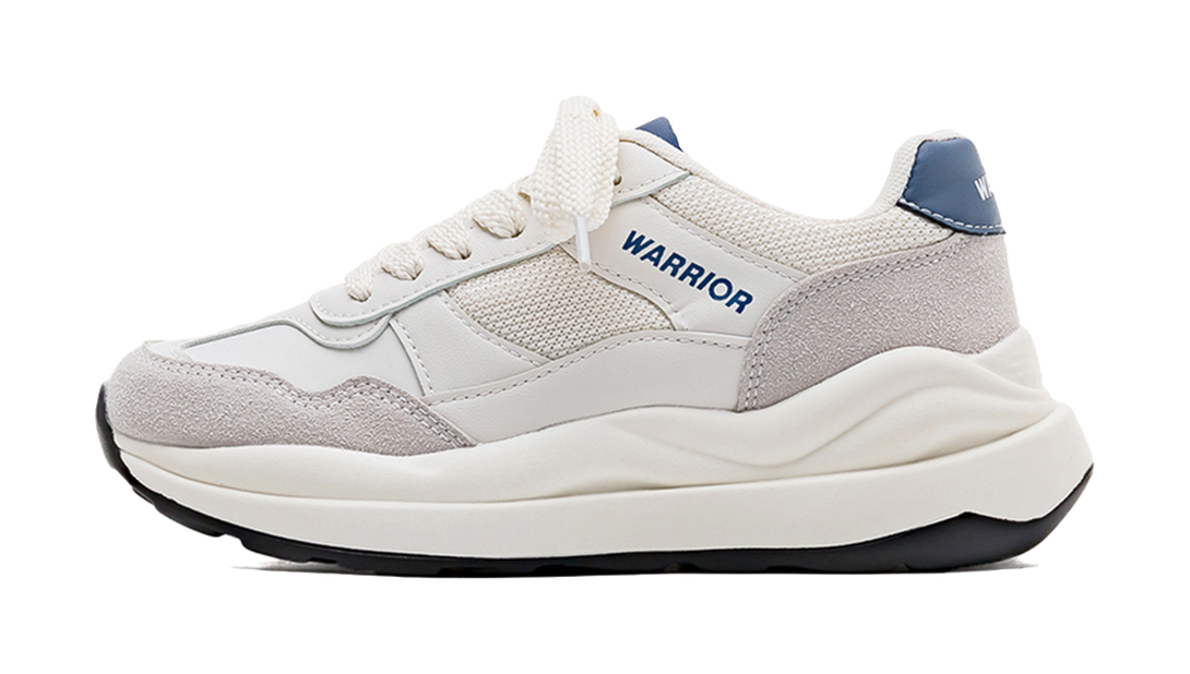 Warrior Cushioning Anti-Slip Wear-Resistant Breathable Height Increasing Low-Top Chunky Sneakers Unisex White Dark Blue 