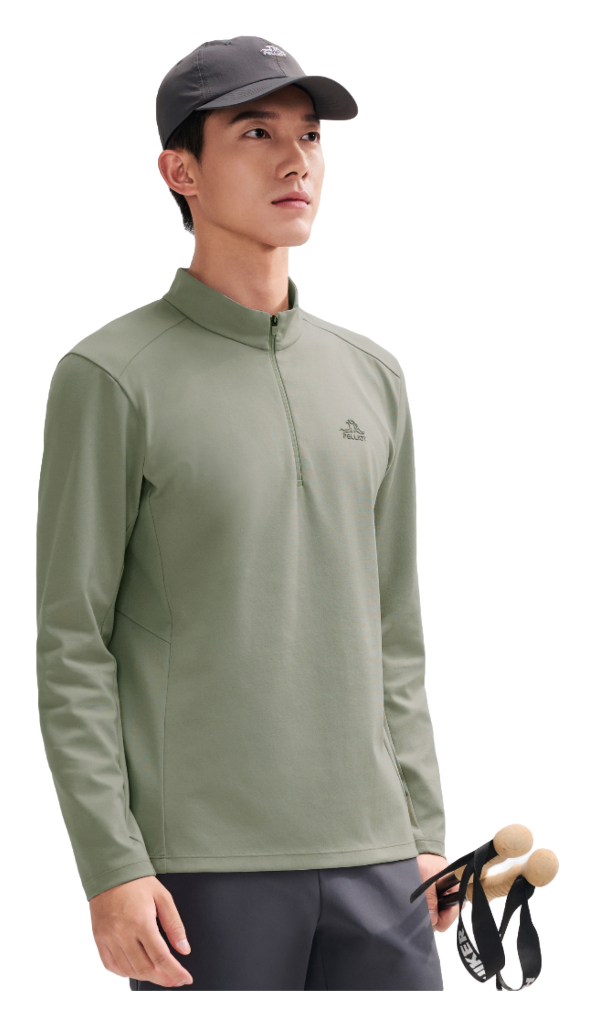 Boxi and PELLIOT outdoor long sleeved Polygiene antibacterial sports elastic top, casual, comfortable, skin friendly, warm, semi high neck sweatshirt, base T-shirt for men  vjsneaker.com