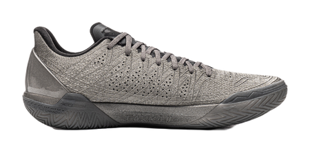Li-Ning Gamma 2 silver basketball shoe, opposite side view with perforated upper
