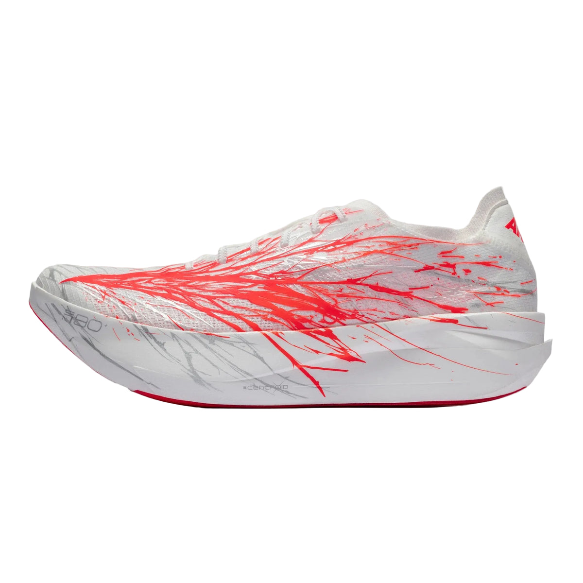 Anta women’s running shoe in white with red splash graphic and cushioned sole