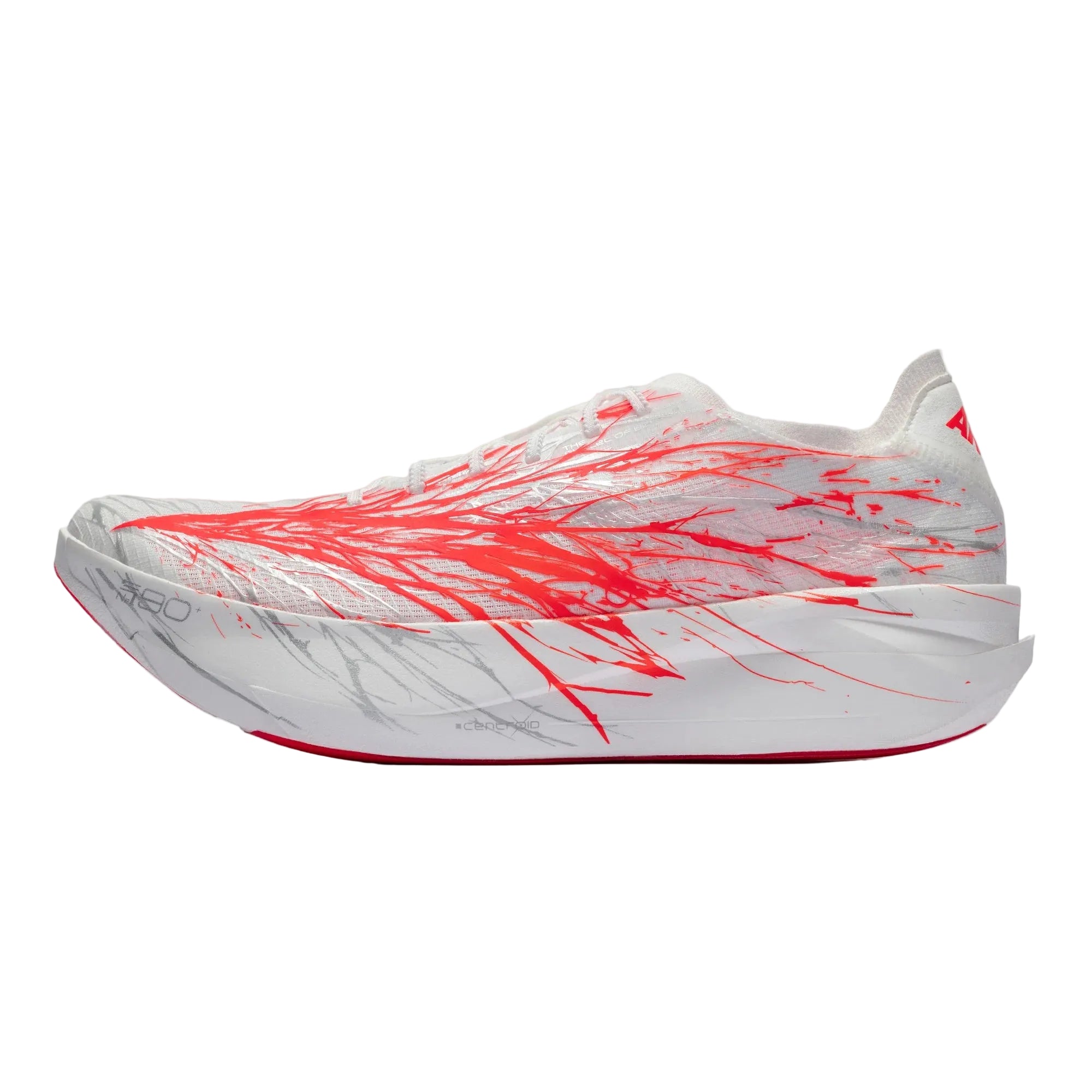 Anta women’s running shoe in white with red splash graphic and cushioned sole