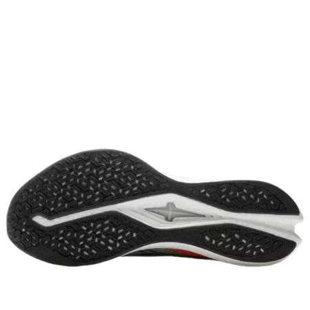 Men's running shoe outsole with textured rubber grip and silver midfoot support