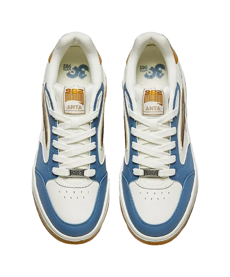 Anta 982 Slip Resistant Abrasion Resistant Low top Skateboard Shoes Men's Blue White Brown 