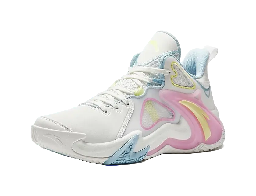 Anta Airspace 4 Slip Resistant Abrasion Resistant Low top Basketball Shoes Mens White Blue Pink 