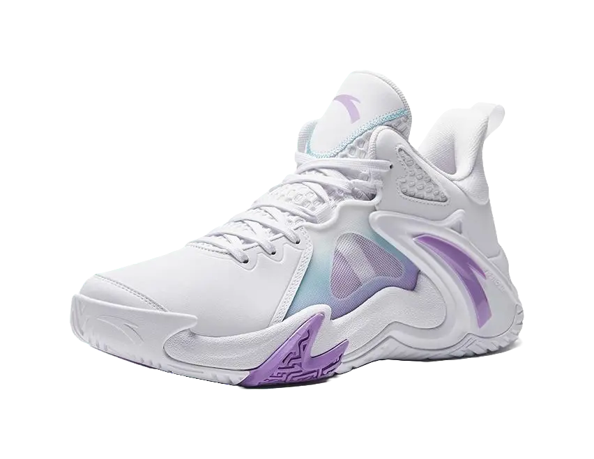 Anta Airspace 4 Slip Resistant Abrasion Resistant Low top Basketball Shoes Mens White Purple 