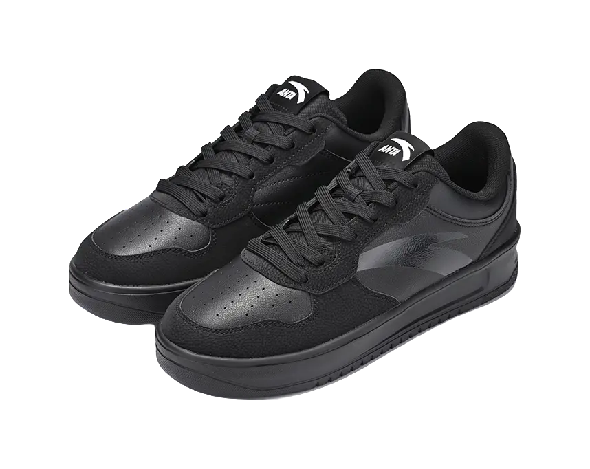 Anta Classic Cushioning, Wear Resistant Low top Skateboard Shoes Men's Basic Black 