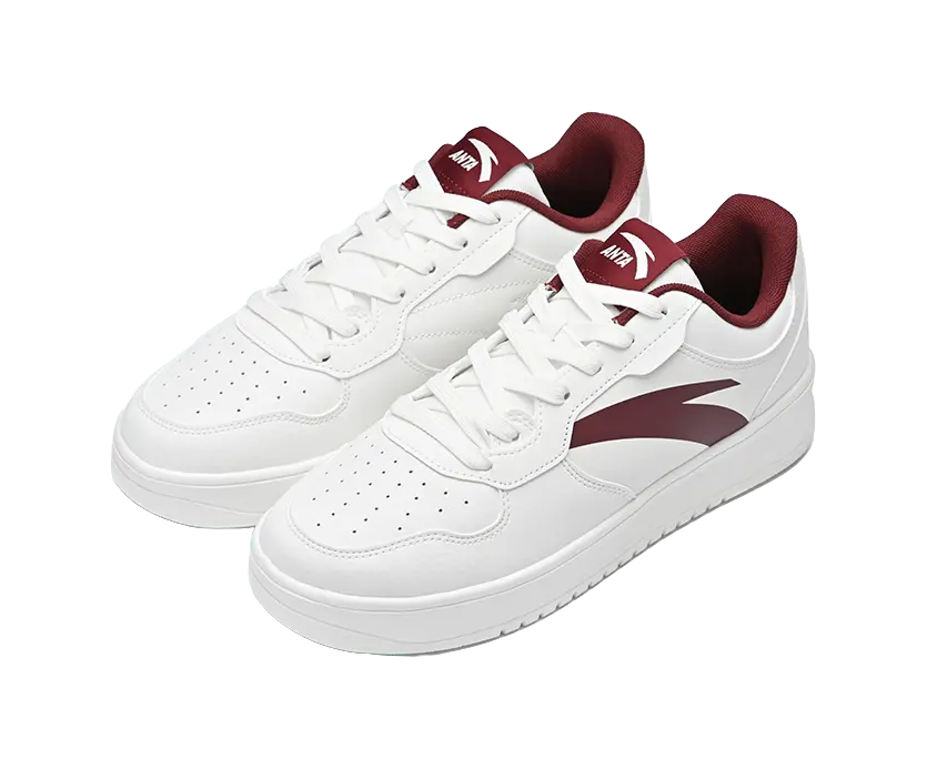 Anta Classic Cushioning, Wear Resistant Low top Skateboard Shoes Men's White Red 