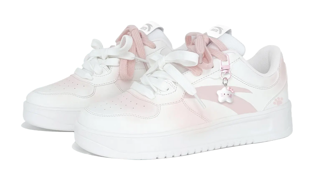 Anta Classic Slip Resistant Abrasion Resistant Low top Skateboard Shoes Women's White Pink 