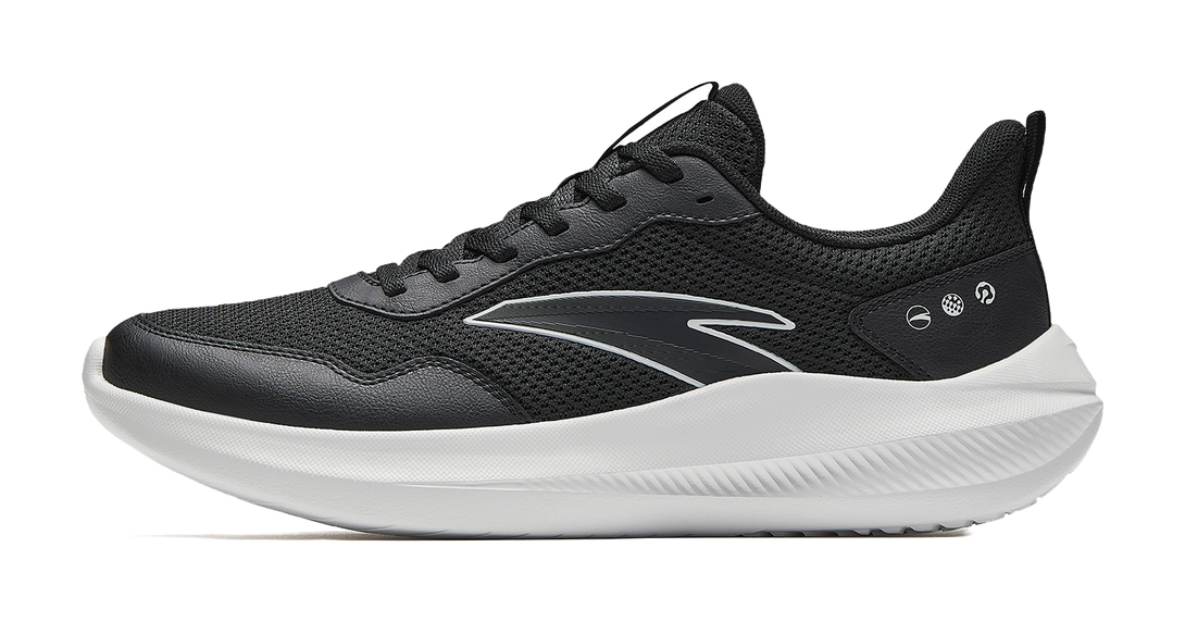 Anta Cushioning, Breathable, Slip Resistant Low top City Commute Running Shoes Men's Basic Black/Papyrus White 