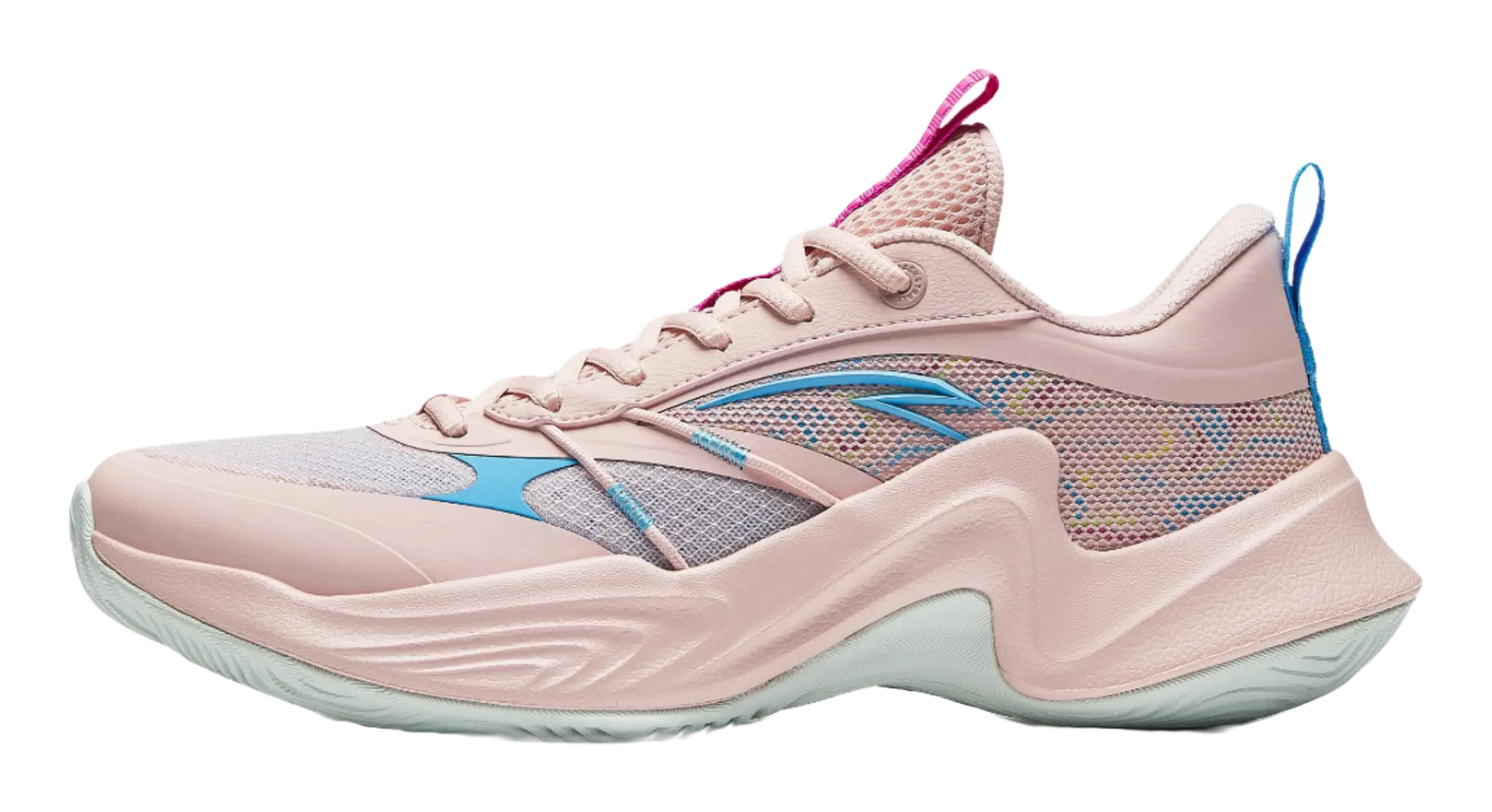 Anta Heat Wave Slip Resistant Abrasion Resistant Low top Basketball Shoes Mens Pink Blue 