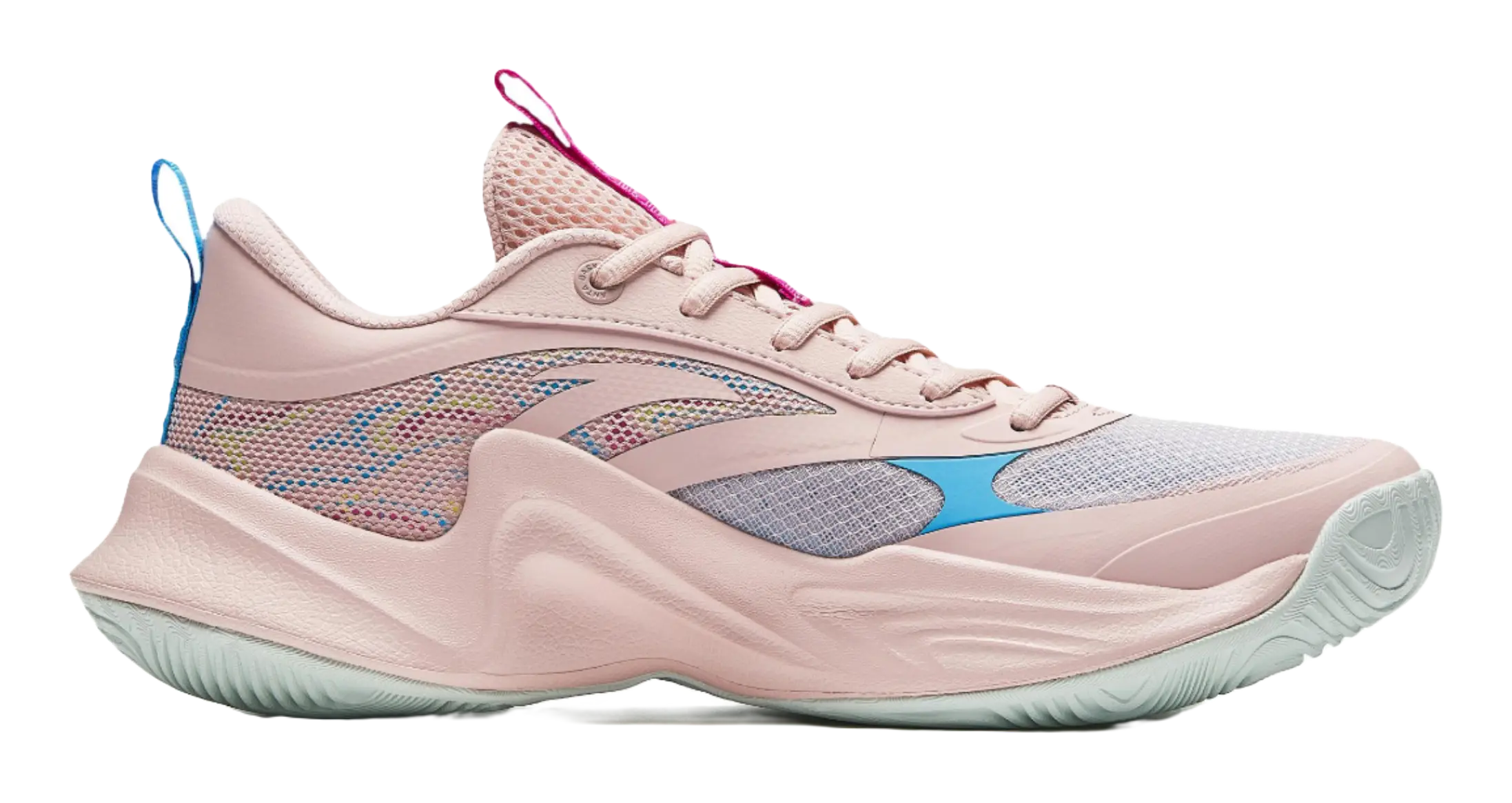 Anta Heat Wave Slip Resistant Abrasion Resistant Low top Basketball Shoes Mens Pink Blue 