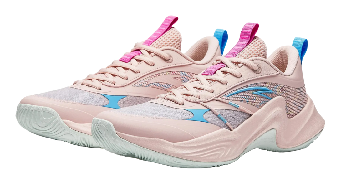 Anta Heat Wave Slip Resistant Abrasion Resistant Low top Basketball Shoes Mens Pink Blue 